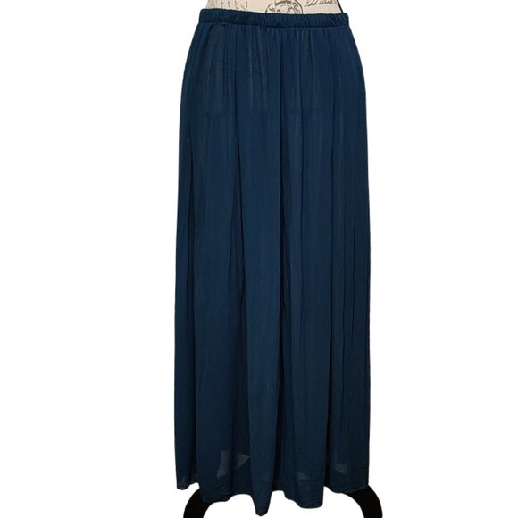 Vintage Tiar Semi Sheer Pleated Maxi Skirt Medium Midnight Blue 90s Fall Boho - Picture 1 of 6